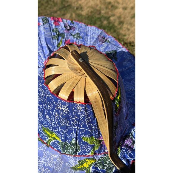 VTG Collapsible Bamboo Travel Hat Folding Packable Sun Hat Blue Floral Batik - Picture 9 of 11